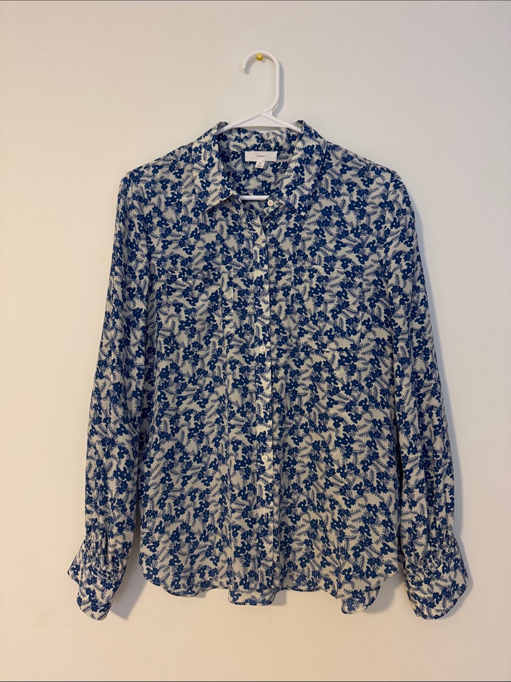 Women's Blue Floral Button-Down Shirt - Lightweight Collared Blouse